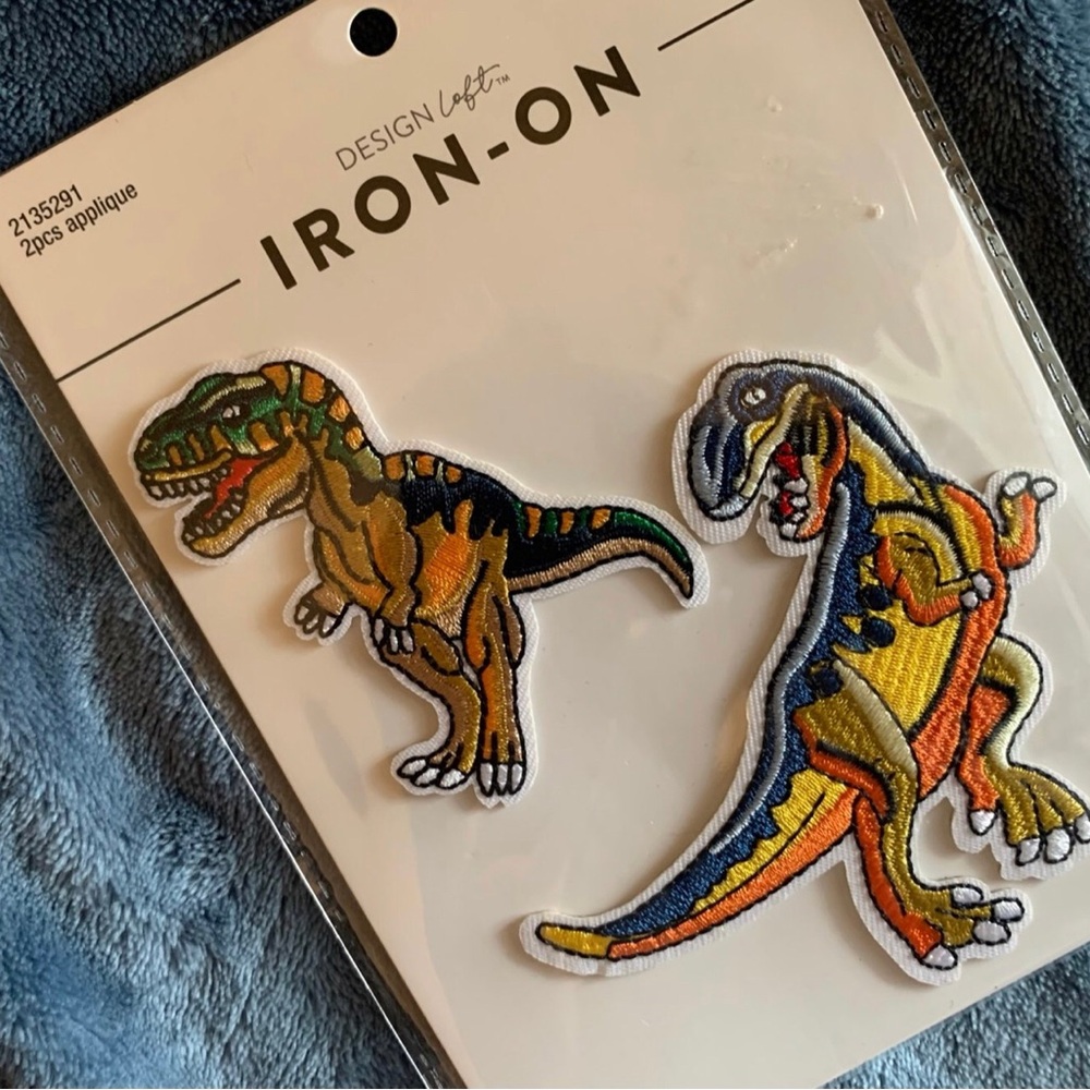 New Design Loft Set of 2 DINOSAUR Yellow Gray Green IRON-ON Patch